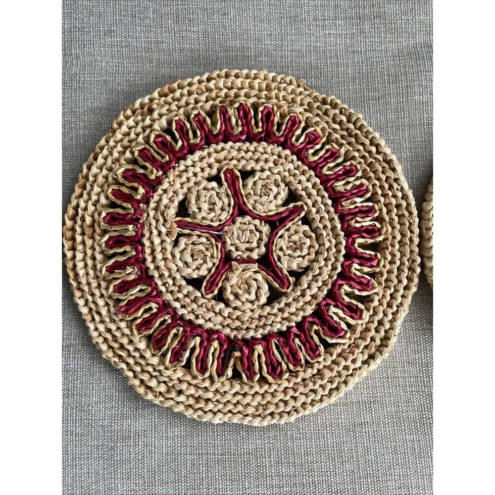 VINTAGE Wicker Straw Trivet Hot Pad Woven Rattan Raffia Boho Set Of 2
